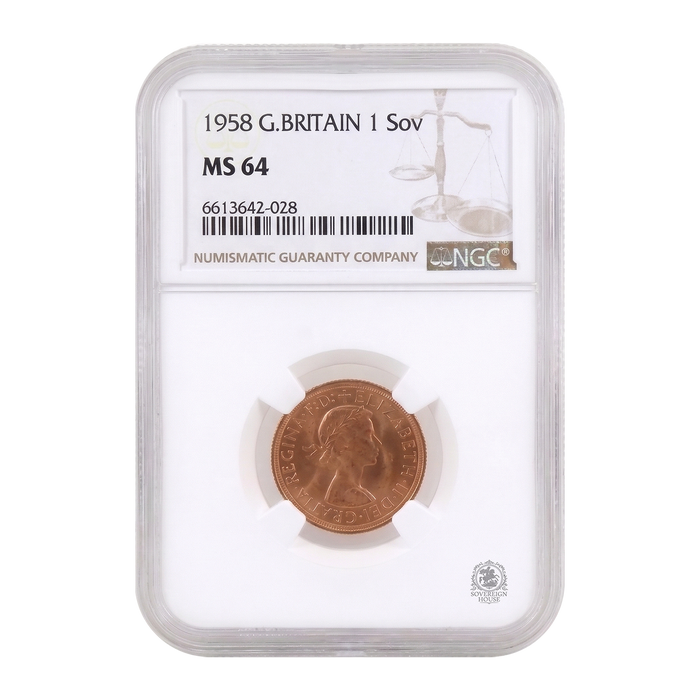 NGC MS64 1958 Full Sovereign - Gold Coin