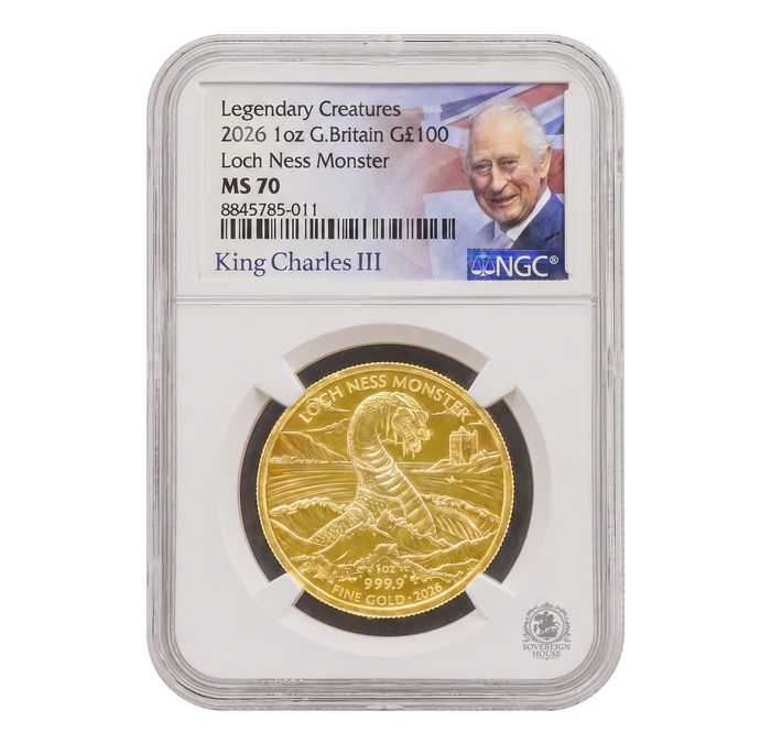 NGC MS70 2026 1oz Legendary Creatures Loch Ness Monster - Proof Gold Coin