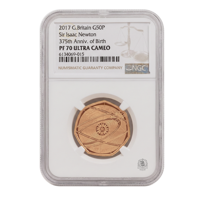 NGC PF70 2017 50p Sir Isaac Newton 375th Anniv. Of Birth - Proof Gold Coin