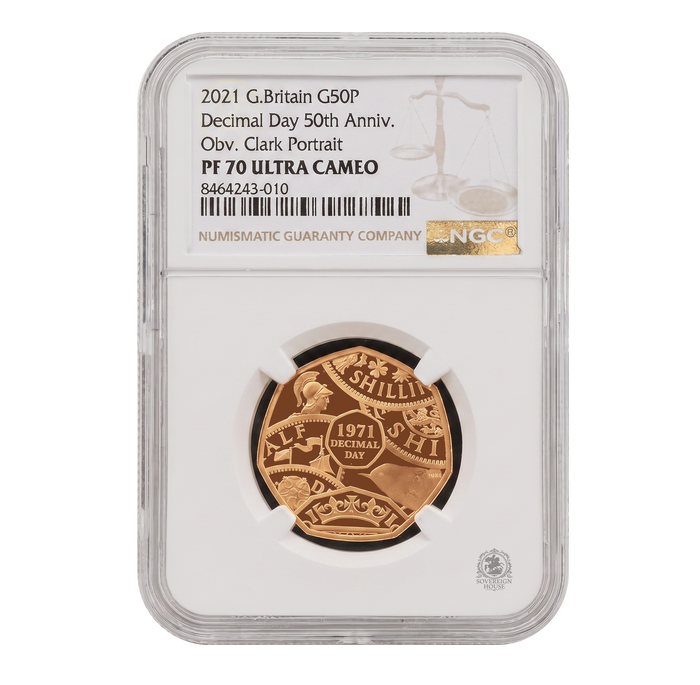 NGC PF70 2021 50p Decimal Day 50th Anniversary - Proof Gold Coin