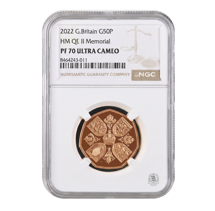 NGC PF70 2022 50p Queen Elizabeth Memorial - Proof Gold Coin
