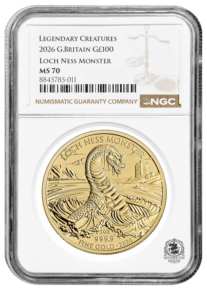 NGC MS70 2026 1oz Legendary Creatures Loch Ness Monster - Proof Gold Coin
