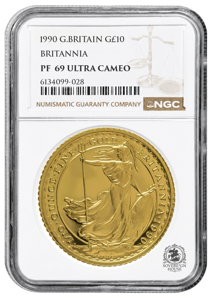 NGC PF69 1990 Ultra Cameo 1/10oz £10 Britannia - Proof Gold Coin