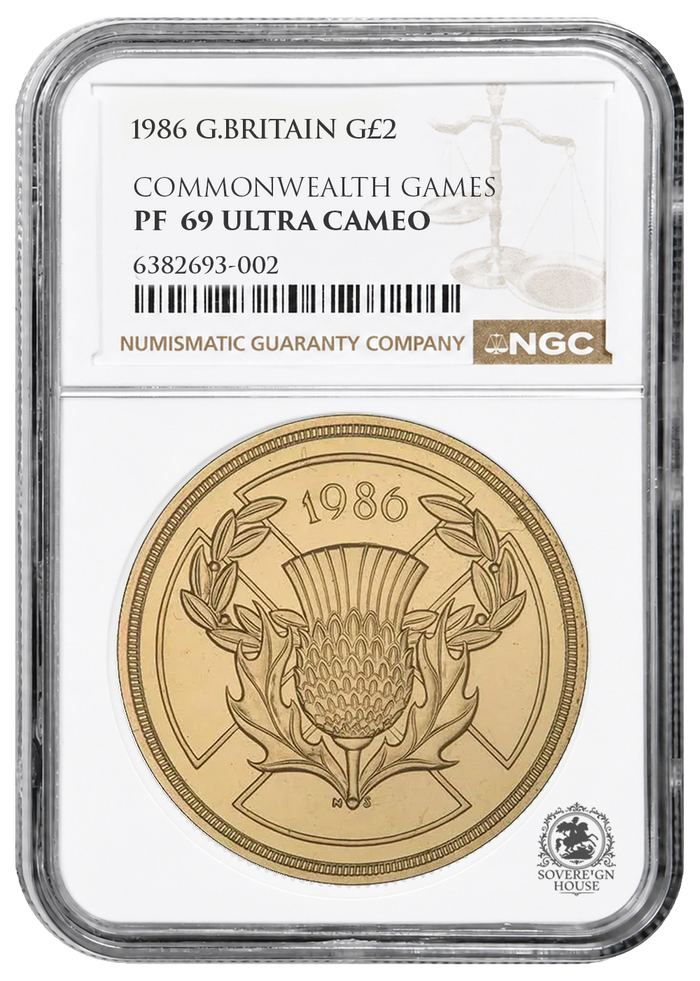 NGC PF69 1986 Common Wealth Games £2 Double Sovereign - Proof Gold Coin