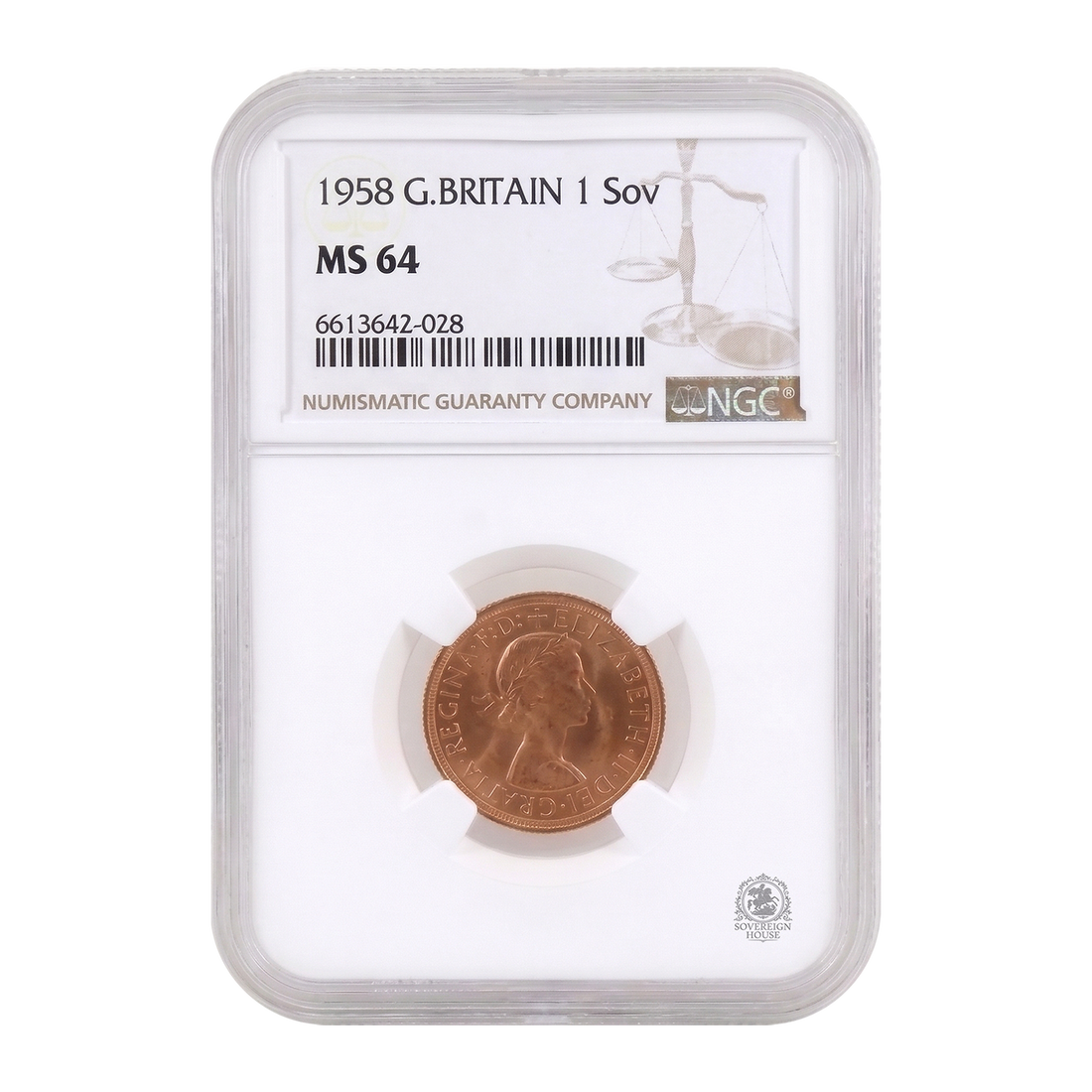 NGC MS64 1958 Full Sovereign - Gold Coin