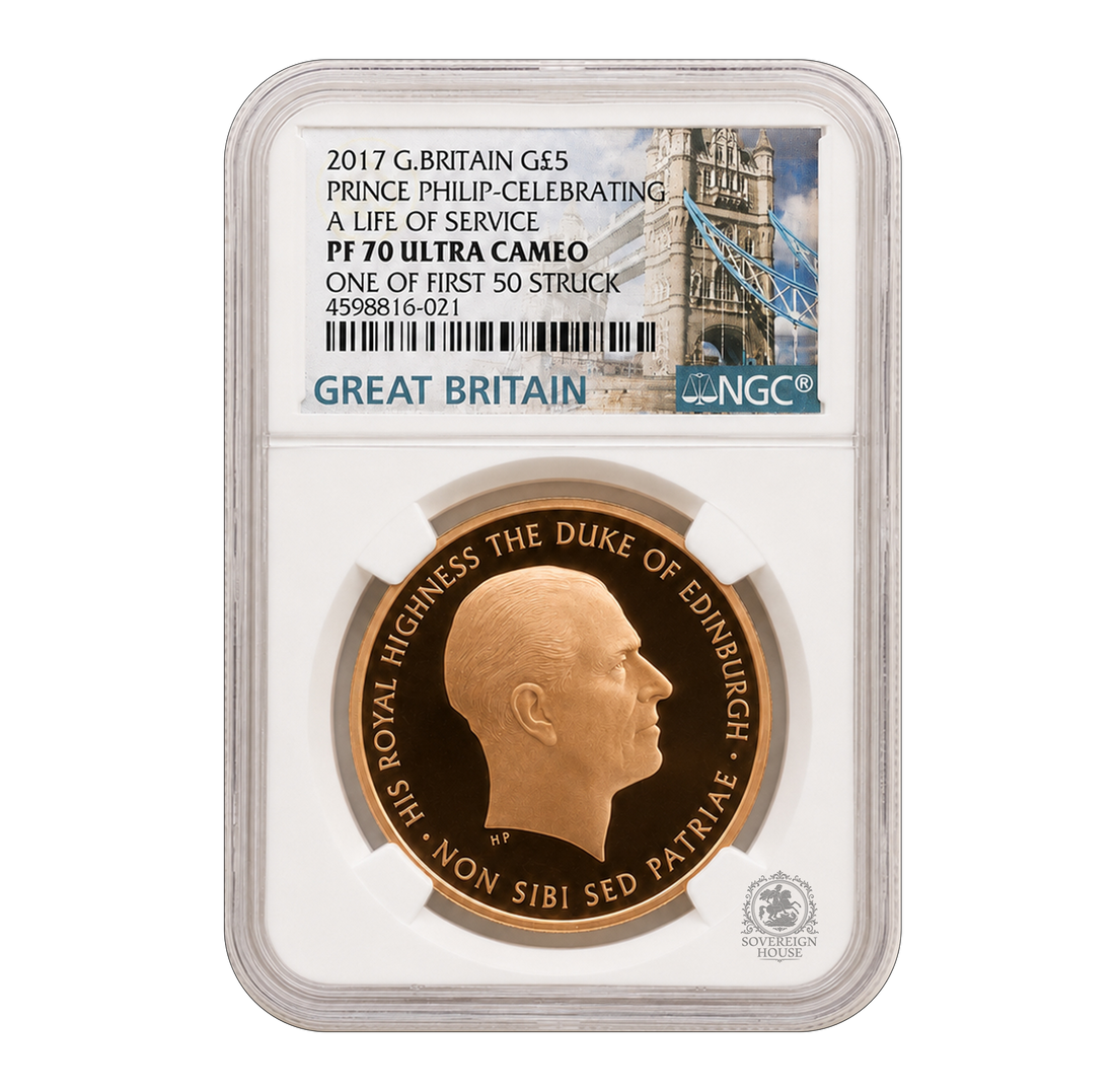 NGC PF70 2017 £5 Prince Philip Celebrating a Life of Service - Proof Gold Coin