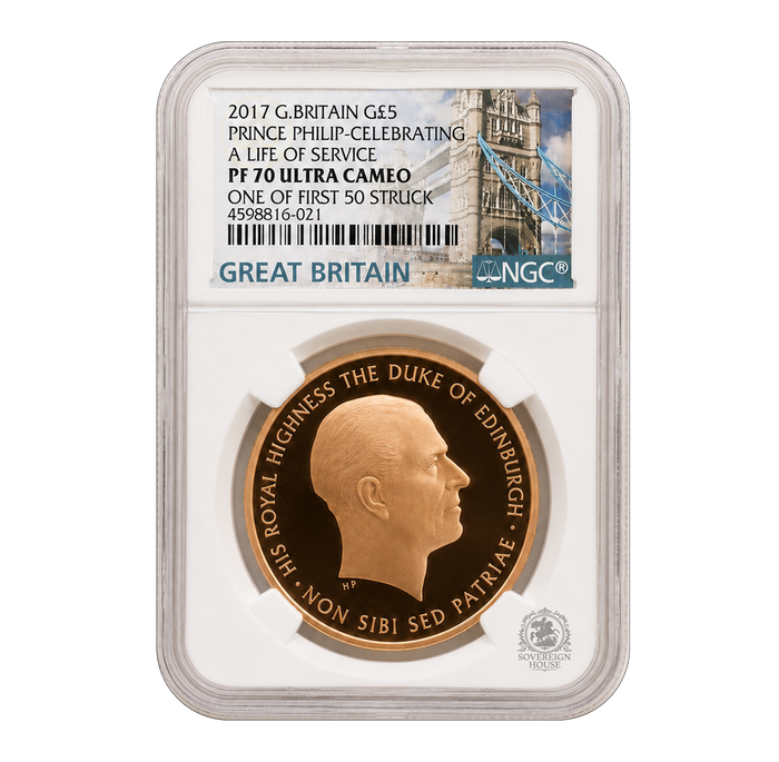 NGC PF70 2017 £5 Prince Philip Celebrating a Life of Service - Proof Gold Coin
