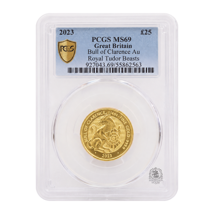 PCGS MS69 2023 Bull of Clarence 1/4oz Royal Tudor Beasts - Gold Coin