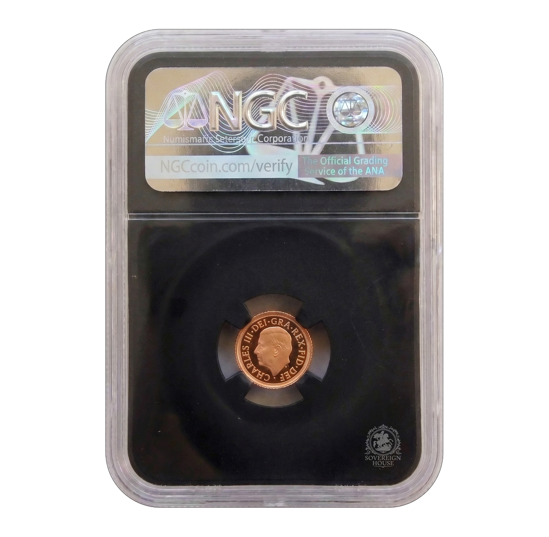 NGC PF70 2022 Queen Elizabeth II Memorial Quarter Sovereign - Miles Standish Signed Proof Gold Coin