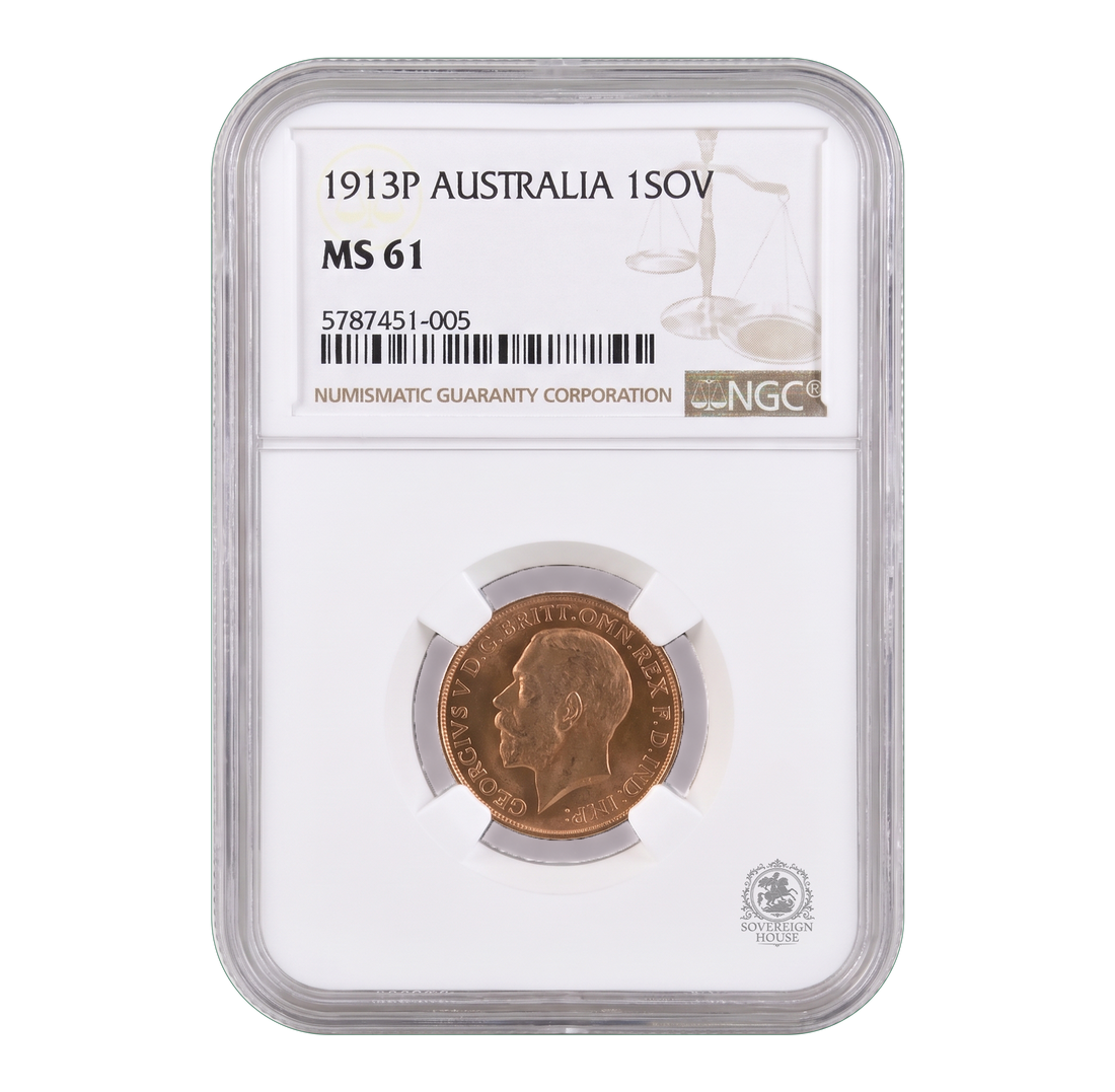 NGC MS61 1913-P King George V Full Sovereign - Proof Gold Coin