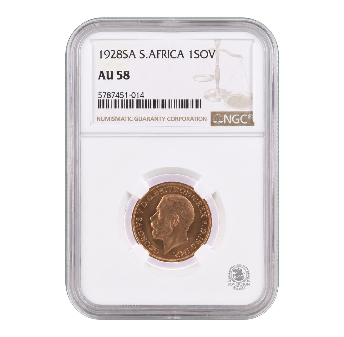 NGC AU58 1928 King George V Full Sovereign - Proof Gold Coin