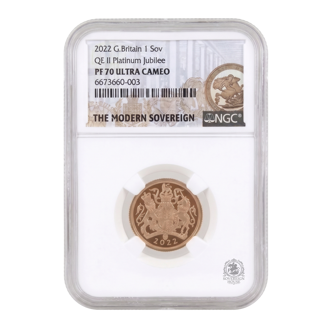 NGC PF70 2022 Platinum Jubilee Full Sovereign Ultra Cameo - Proof Gold Coin