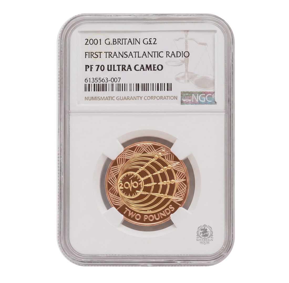 NGC PF70 2001 First Translantic Radio £2 Double Sovereign - Proof Gold Coin