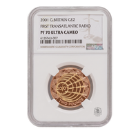 NGC PF70 2001 First Translantic Radio £2 Double Sovereign - Proof Gold Coin