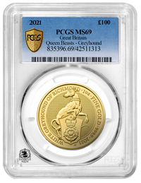PCGS MS69 2021 1oz Queens Beasts Greyhound Of Richmond - Proof Gold Coin