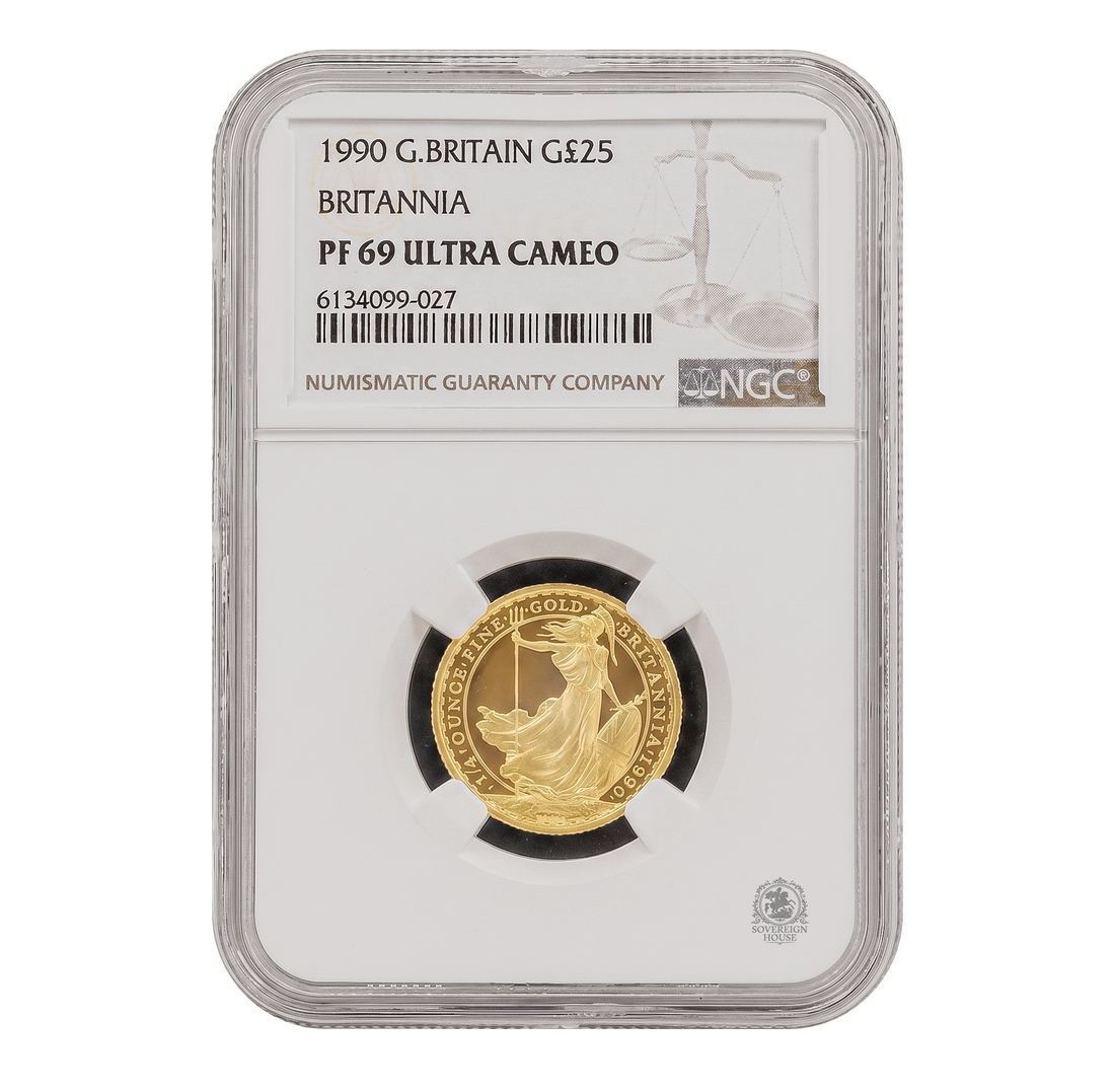 NGC PF69 1990 Ultra Cameo 1/4oz £25 Britannia - Proof Gold Coin