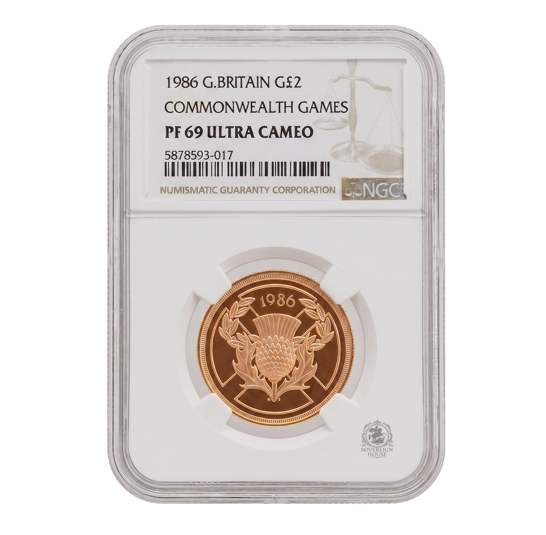 NGC PF69 1986 Common Wealth Games £2 Double Sovereign - Proof Gold Coin