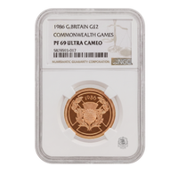 NGC PF69 1986 Common Wealth Games £2 Double Sovereign - Proof Gold Coin