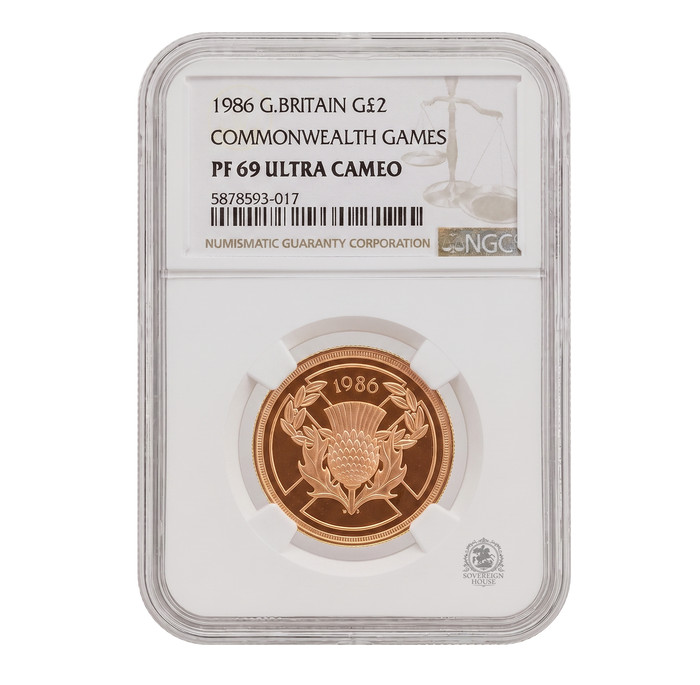 NGC PF69 1986 Common Wealth Games £2 Double Sovereign - Proof Gold Coin