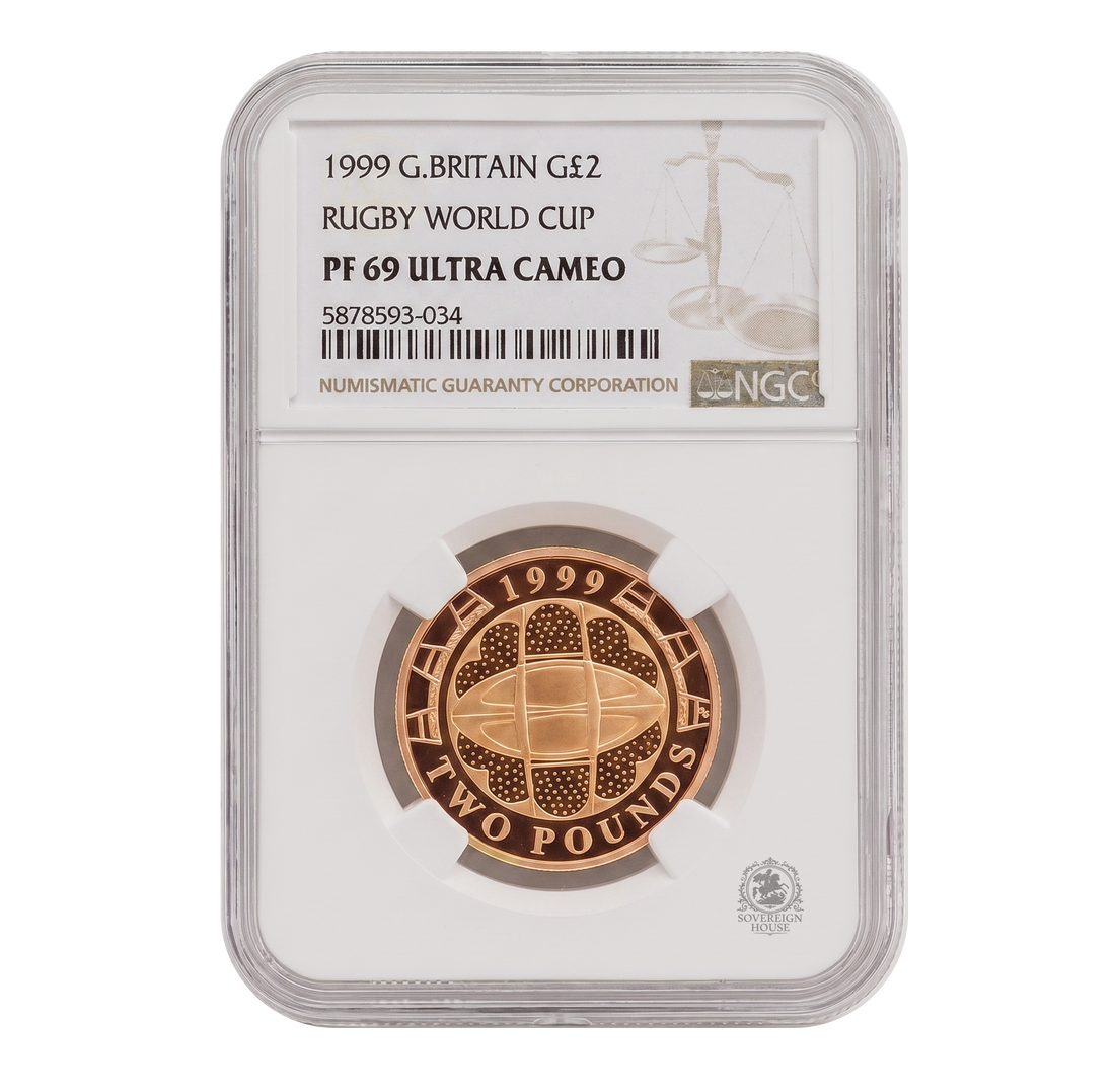 NGC PF69 1999 Rugby World Cup £2 Double Sovereign - Proof Gold Coin