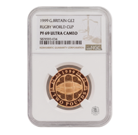 NGC PF69 1999 Rugby World Cup £2 Double Sovereign - Proof Gold Coin