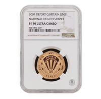 NGC PF70 2009 50p NHS Piefort - Proof Gold Coin - Mintage 40