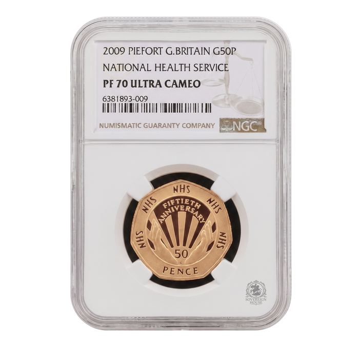 NGC PF70 2009 50p NHS Piefort - Proof Gold Coin - Mintage 40