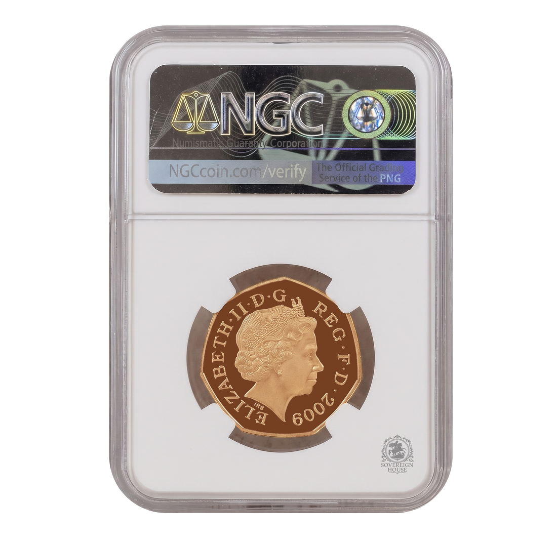 NGC PF70 2009 50p NHS Piefort - Proof Gold Coin - Mintage 40
