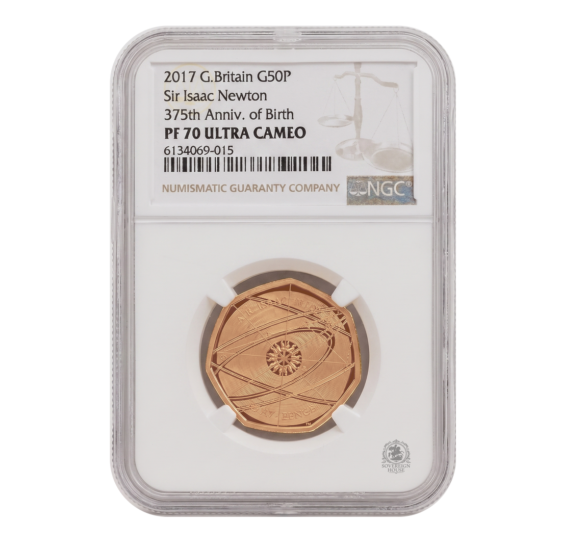 NGC PF70 2017 50p Sir Isaac Newton 375th Anniv. Of Birth - Proof Gold Coin