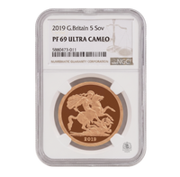 NGC PF69 2019 Ultra Cameo £5 Quintuple Sovereign St George - Proof Gold Coin