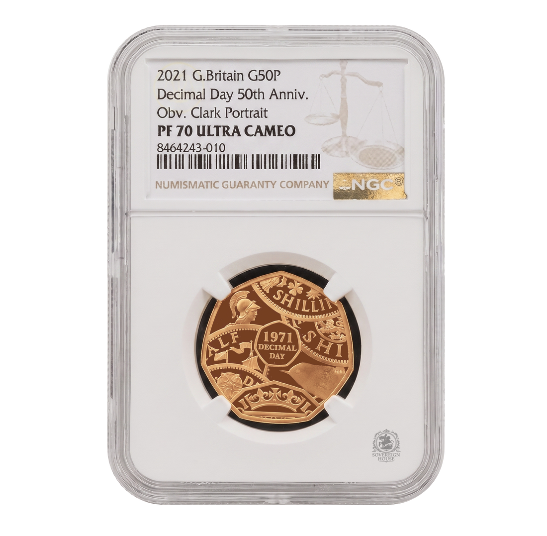 NGC PF70 2021 50p Decimal Day 50th Anniversary - Proof Gold Coin