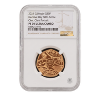NGC PF70 2021 50p Decimal Day 50th Anniversary - Proof Gold Coin