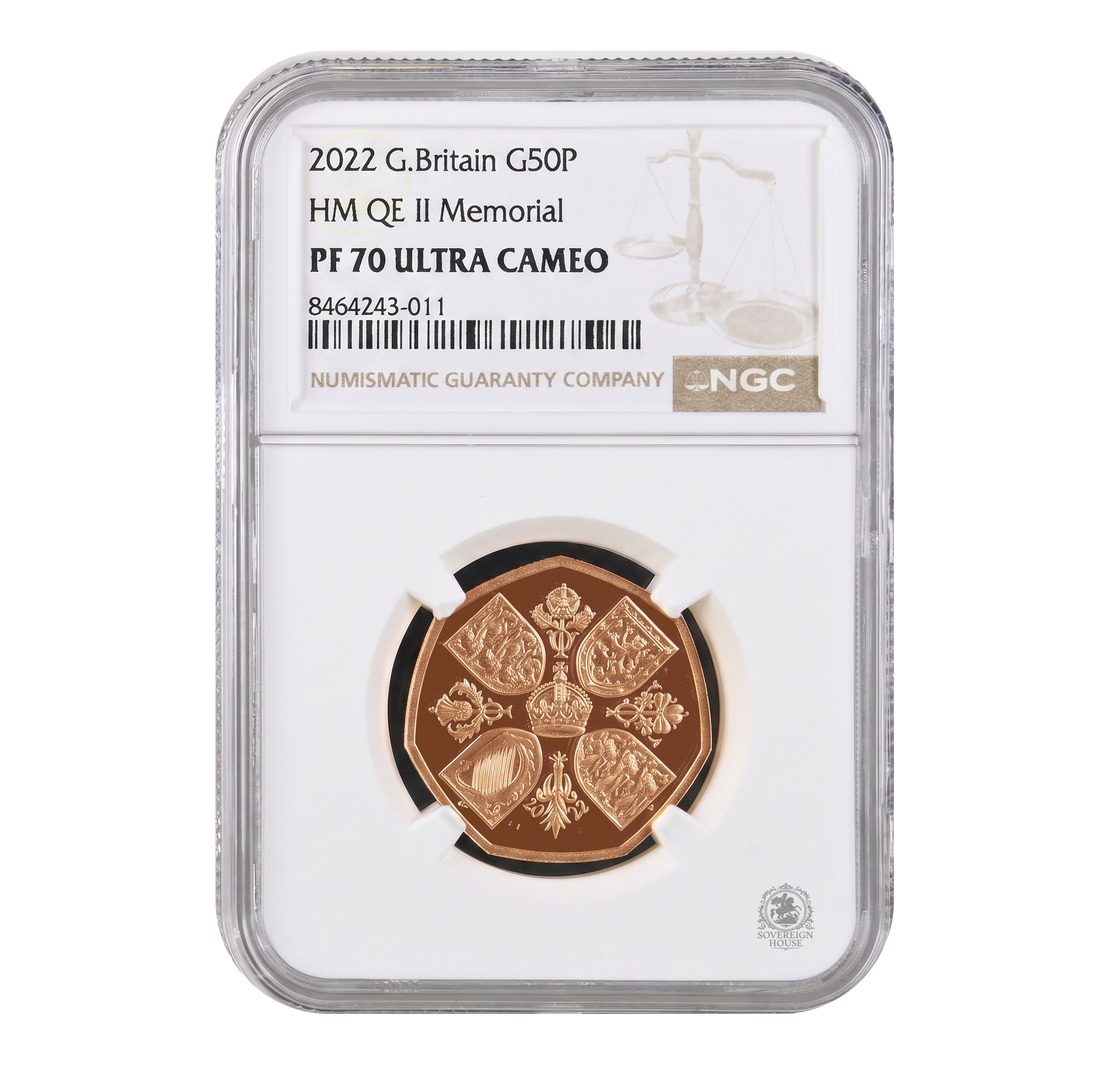 NGC PF70 2022 50p Queen Elizabeth Memorial - Proof Gold Coin