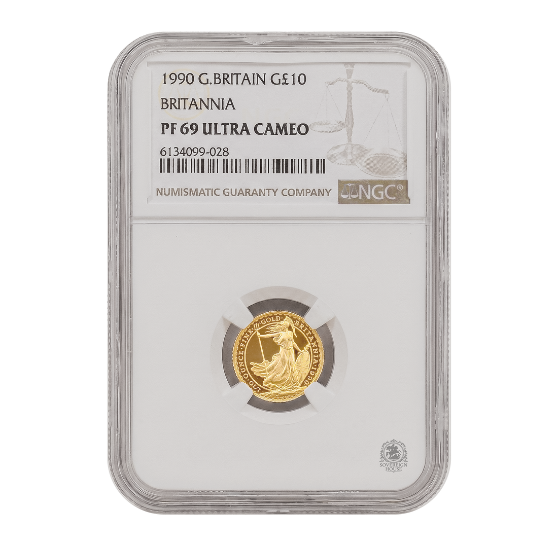 NGC PF69 1990 Ultra Cameo 1/10oz £10 Britannia - Proof Gold Coin