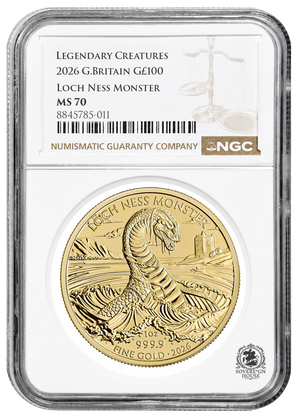 NGC MS70 2026 1oz Legendary Creatures Loch Ness Monster - Proof Gold Coin