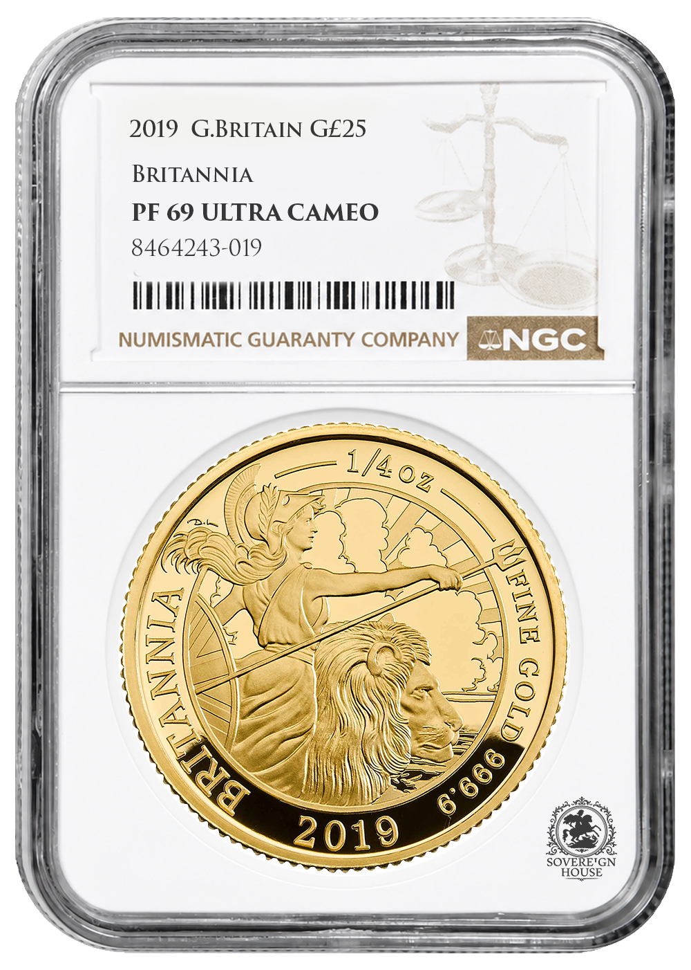 NGC PF69 2019 Ultra Cameo 1/4oz £25 Britannia - Proof Gold Coin