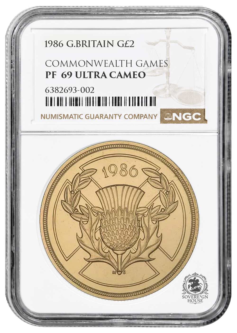 NGC PF69 1986 Common Wealth Games £2 Double Sovereign - Proof Gold Coin