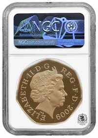 NGC PF70 2009 50p NHS Piefort - Proof Gold Coin - Mintage 40