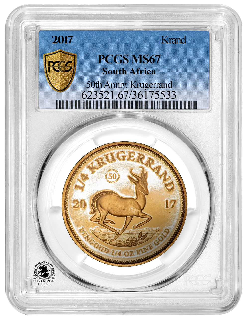 PCGS MS67 2017 1oz South Africa Krugerrand 50th Anniversary - Proof Gold Coin