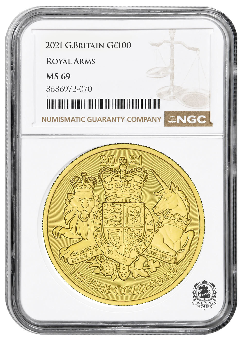 NGC 2021 MS69 1oz Gold The Royal Arms Certified Coin