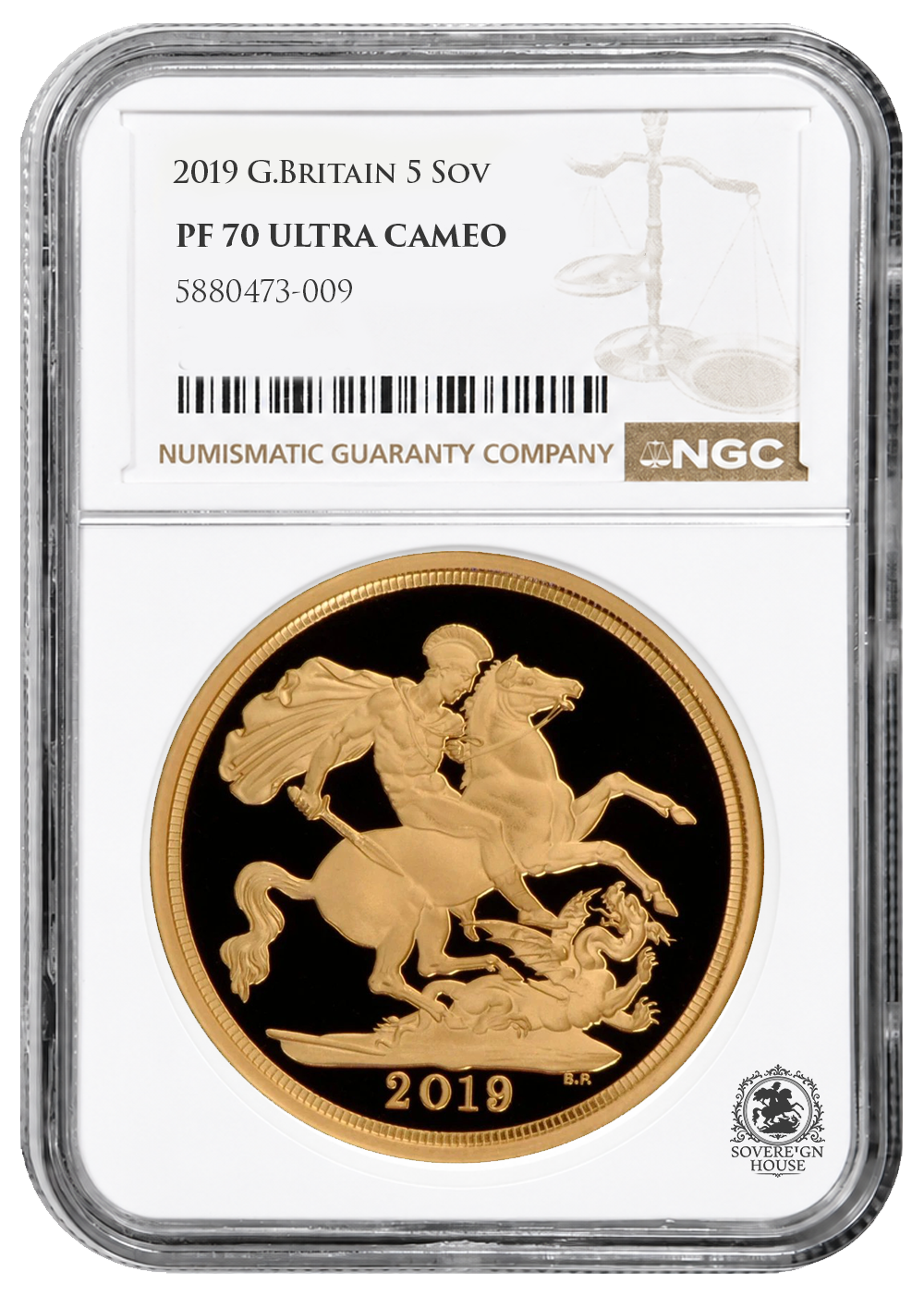 NGC PF70 2019 Ultra Cameo £5 Quintuple Sovereign St George - Proof Gold Coin