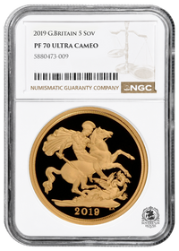 NGC PF70 2019 Ultra Cameo £5 Quintuple Sovereign St George - Proof Gold Coin