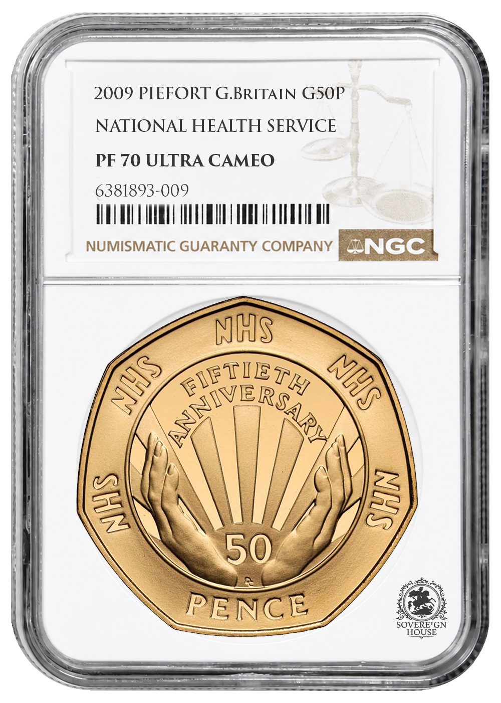 NGC PF70 2009 50p NHS Piefort - Proof Gold Coin - Mintage 40