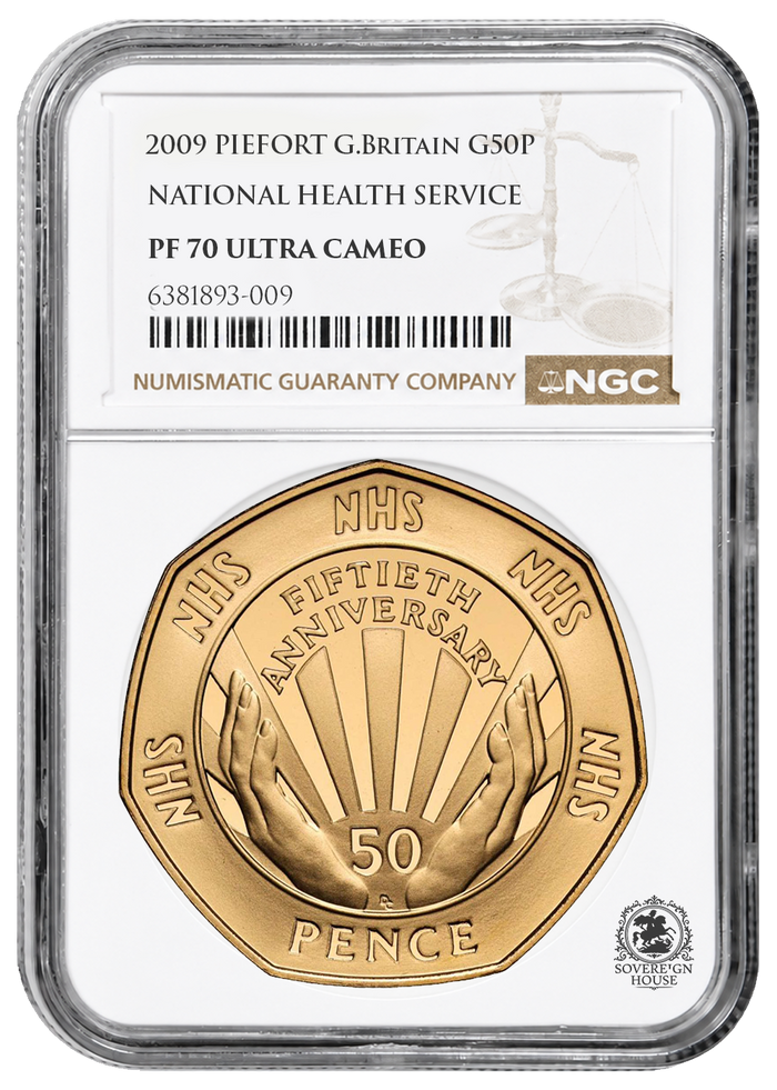 NGC PF70 2009 50p NHS Piefort - Proof Gold Coin - Mintage 40