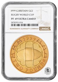 NGC PF69 1999 Rugby World Cup £2 Double Sovereign - Proof Gold Coin