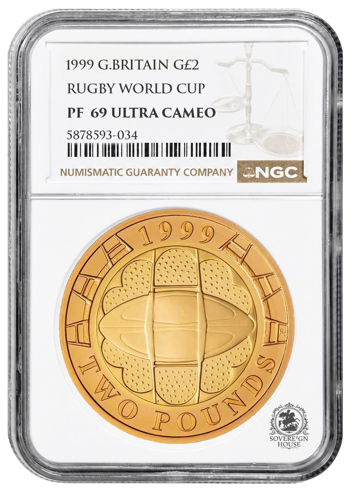 NGC PF69 1999 Rugby World Cup £2 Double Sovereign - Proof Gold Coin