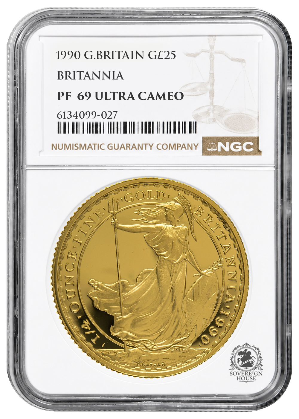NGC PF69 1990 Ultra Cameo 1/4oz £25 Britannia - Proof Gold Coin