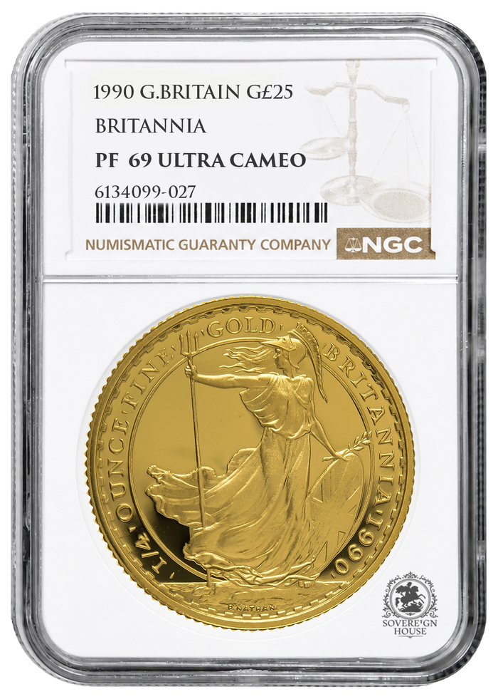 NGC PF69 1990 Ultra Cameo 1/4oz £25 Britannia - Proof Gold Coin
