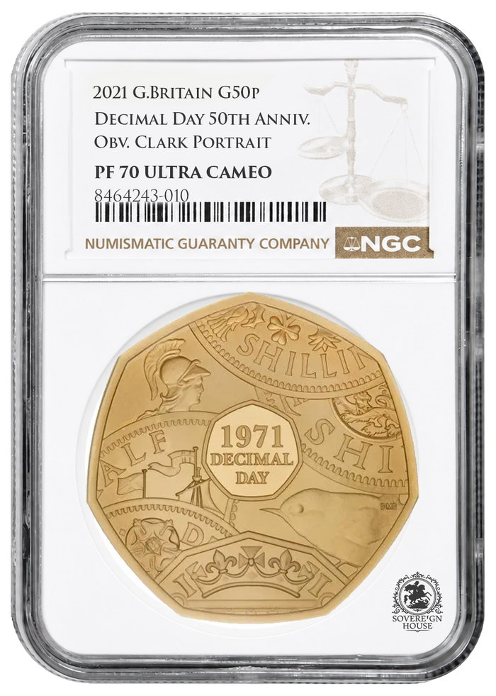 NGC PF70 2021 50p Decimal Day 50th Anniversary - Proof Gold Coin