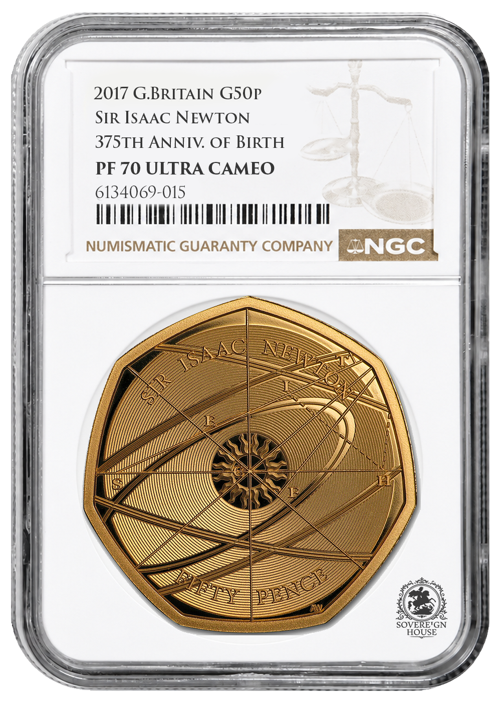 NGC PF70 2017 50p Sir Isaac Newton 375th Anniv. Of Birth - Proof Gold Coin